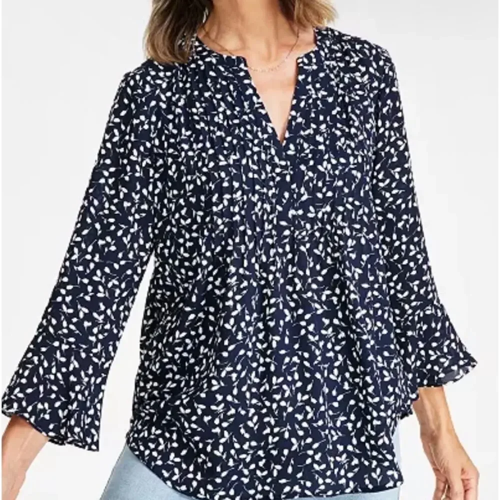 Style & Co Women's Printed‎ Pintuck Ruffle Sleeve Top size XL